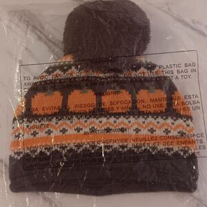 Gymboree Brown and Orange Pumpkin Knit Pom Pom Beanie